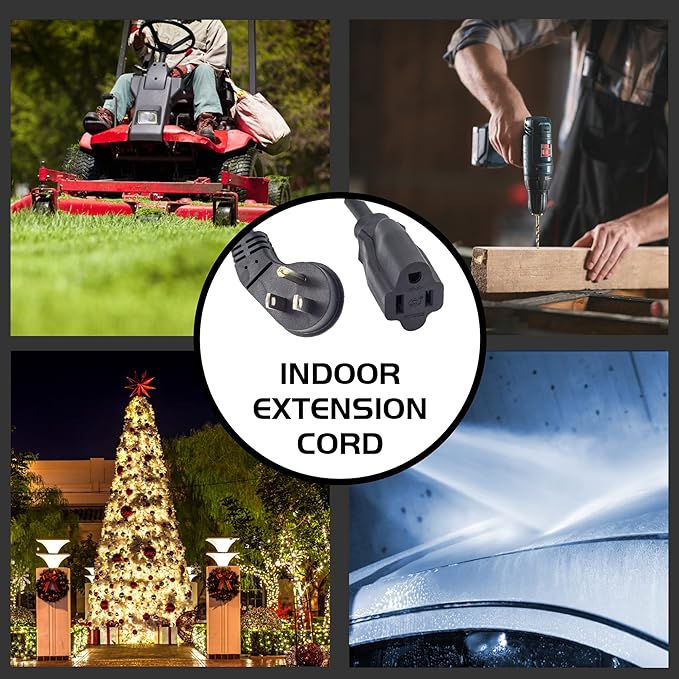 Flat Plug Indoor Extension Cord, UL Certified, 16 Gauge 10FT Black 3 Prong Heavy Duty, 16/3 SJTW 13A Power Cord for Lights, Appliances, Home