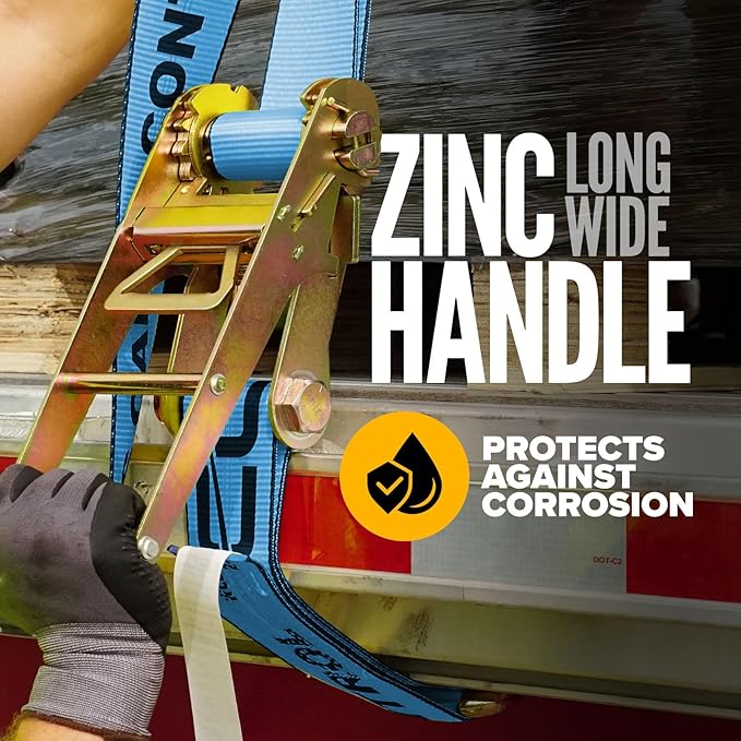 US Cargo Control J Hook Ratchet Strap 4 Inch x 27 Foot, 5,400 LBS Working Load Limit, Blue 4 Inch Ratchet Straps Heavy Duty for Flatbed Trailers, Professional Flatbed Hauling