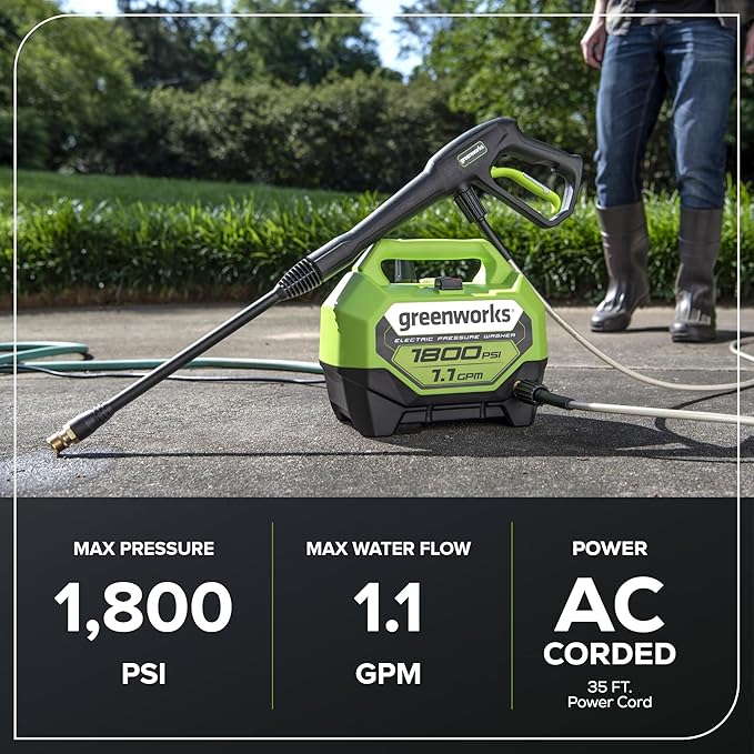 Greenworks 1800 PSI (1.1 GPM) Electric Pressure Washer PWMA Certified