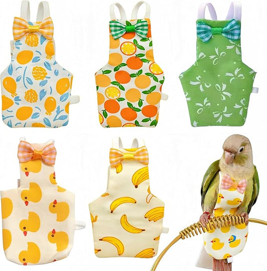 5 Pcs Bird Diapers Bird Harness Flight Suits Diapers Reusable Parrot Nappy with Waterproof Inner Layer Washable Cute Urine Wet Suit Costume for Cockatiel Conure Budgie Macaw Parakeet,M