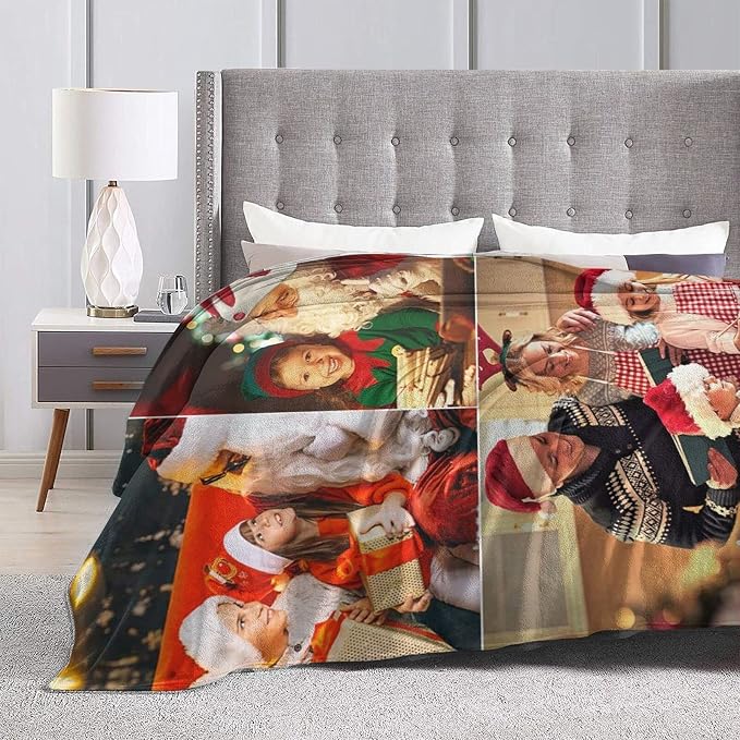 QETXVI Custom Blanket with Photos Text Customized Blanket Personalized Flannel Throw Blankets for Adult Kid Birthday Christmas Halloween Fathers Mothers Valentines Gift - 50"x 60"