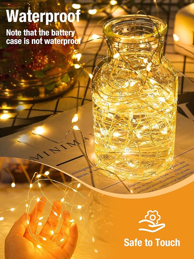 btfarm 8 Pack Fairy Lights Battery Operated with Timer, 16.4 FT 50 LED Twinkle String Lights 8 Modes Dimmable Waterproof Silver Wire for Indoor Christmas Bedroom Wedding Decorations, Warm White