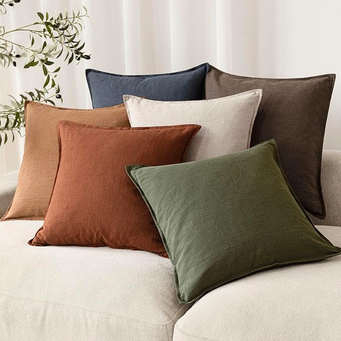 Foindtower Pack of 2, Decorative Linen Solid Throw Pillow Covers Soft Accent Cushion Case Farmhouse Neutral Pillowcase for Chair Couch Sofa Bedroom Living Room Home Decor 16 x 16 Inch Fall Rust Orange