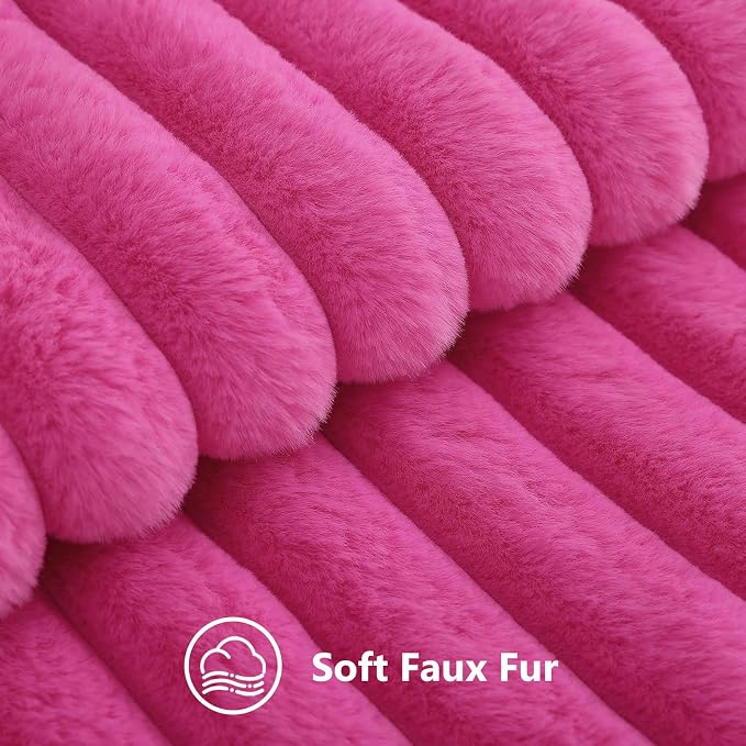decorUhome Fall Faux Fur Throw Pillow Covers 12x20 Set of 2 Hot Pink | Decorative Soft Cozy Striped Plush Modern Farmhouse Boho Couch Pillow Cases Velvet Back for Sofa Bed Living Room Home Decor