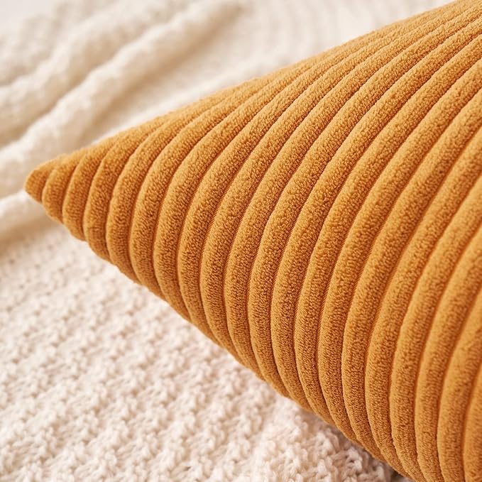 MIULEE Fall Lumbar Corduroy Throw Pillow Covers Set of 2 12x20 Burnt Orange | Decorative Striped Textured Cushion Cases, Boho Rustic Pillowcases for Home Decor, for Couch Chair Sofa Bed Living Room
