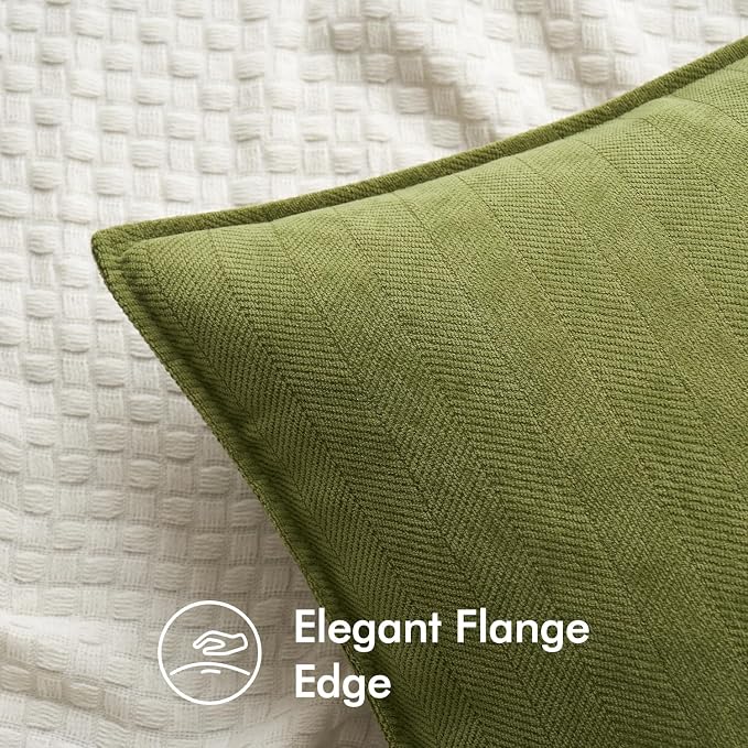 MIULEE Pack of 2 Moss Green Decorative Chenille Pillow Covers 18x18 Inch | Soft Couch Throw Pillows,Farmhouse Cushion Covers with Elegant Design for Sofa,Bedroom,Living Room,Spring Home Decor