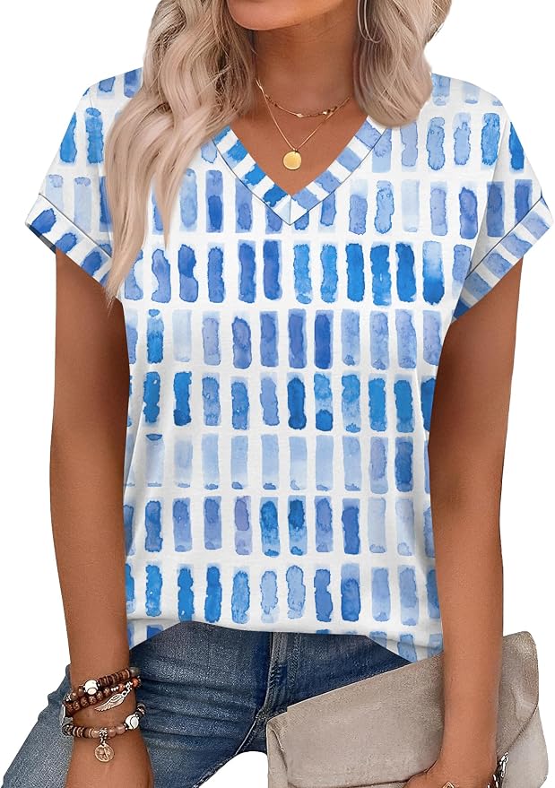 Rapbin Womens Summer Tops Women Blouses Dressy Casual V Neck T Shirts Short Sleeve Spring Tops for Women