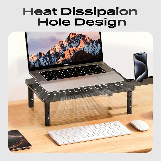Computer Monitor Stand Riser for Desk, 3 Height Adjustable PC Laptop TV Desktop Monitor Stand Shelf, Metal Printer Table with Phone Holder, Stand Riser for Desk, Office Desk Organizers and Accessories, 2 Pack