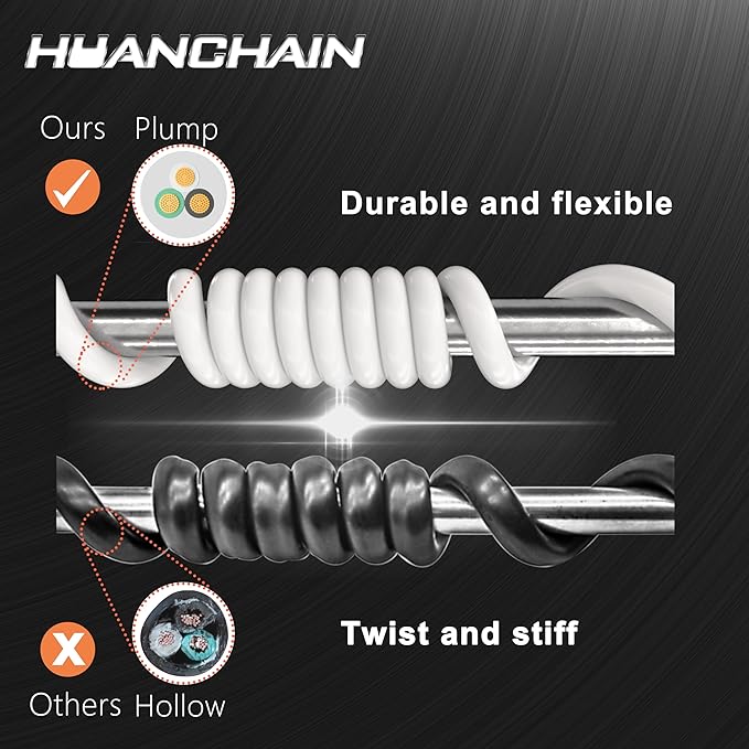 HUANCHAIN Indoor Outdoor White Extension Cord 2-Pack 3 ft Waterproof, 16/3 Gauge Flexible Cold-Resistant Appliance Extension Cord Outside, 13A 1625W 16AWG SJTW, 3 Prong Electric Cable, ETL