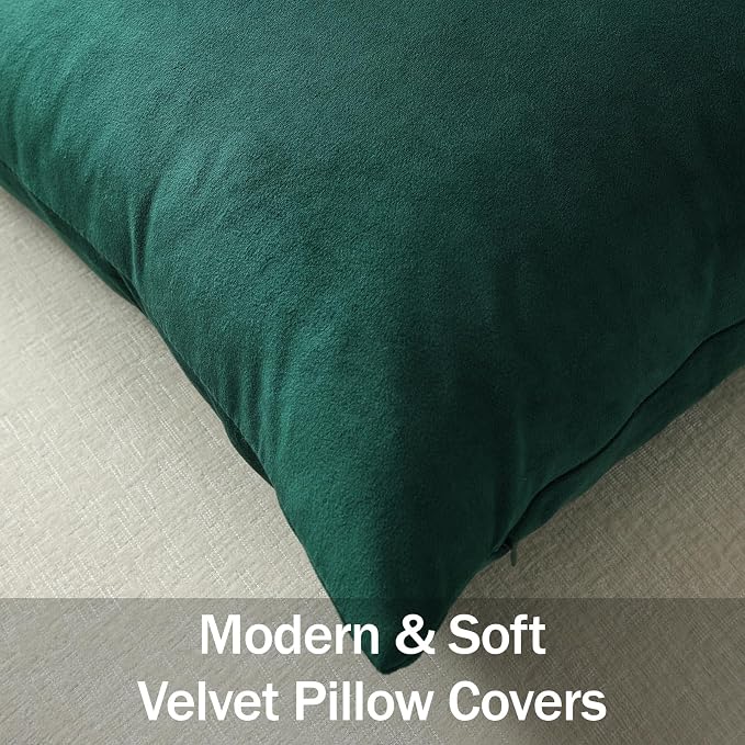 Throw Pillow Covers 16x16 Green: Pack of 2 Cozy Soft Velvet Square Modern Luxury Decorative Throw Pillow Cases for Sofa Couch Living Room Bed Home Decor Christmas