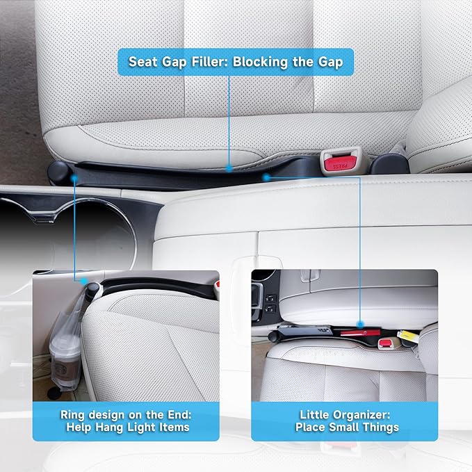 Givifive Car Seat Gap Filler Set of 2, 3IN1 Seat Side Gap Filler Plug with Storage Slot & Hook Function, Soft Foam Universal Fit Car SUV Truck Fill Gap Between Seats Console Organizer���Narrow Black���