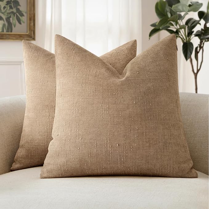 MIULEE Textured Chenille Throw Pillow Covers 18x18 Inch Starfish Khaki | Pack of 2 Camel Decorative Soft Pillows, Solid Textured Cushion Covers, Modern Home Decor for Couch Sofa Bedroom Living Room