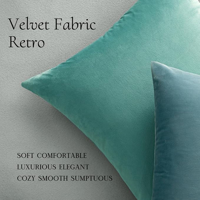 MIULEE 12x20 Inch Lumbar Velvet Throw Pillow Covers Aqua Green | Pack of 2 Soft Solid Decorative Pillow Covers, Modern Luxury Home Decor, for Chair Couch Sofa Bedroom Livingroom