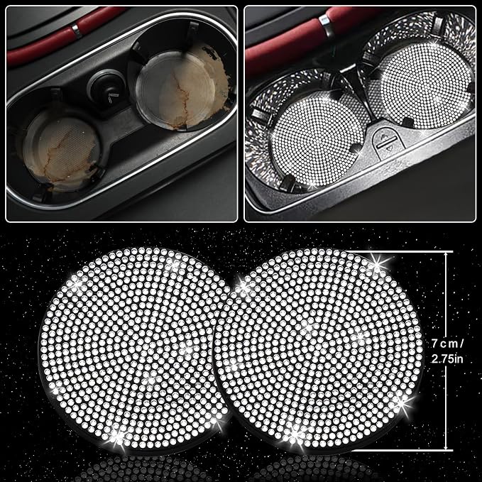 NBTEPEM 27 PCs Bling Car Accessories Set for Women, Steering Wheel Covers Universal Fit 15 Inch, Bling License Plate Frame, Bling Phone Holder, Bling Car Coasters (Silver Diamond)