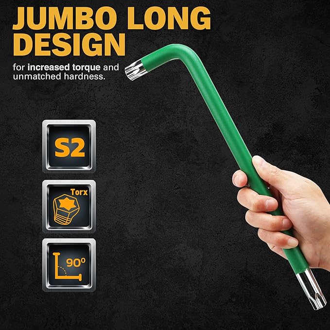 ELEAD Jumbo Torx Key Wrench Set | 13-Piece Durable S2 Star Keys | L-Shaped Long Arm Design | Sizes T10 to T80 | Automotive | Mechanic | Furniture | Professional Grade Tools