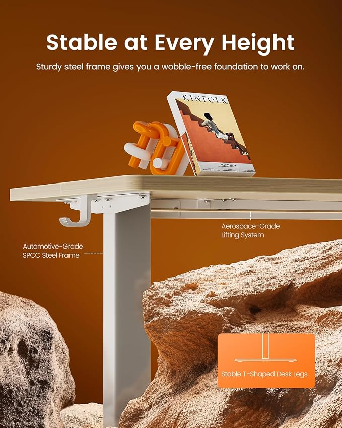 ErGear 48 X 24 Inch Height Adjustable Electric Standing Desk, Natural | Smooth Height Adjustment, 4 Memory Presets, One-Touch Control, Stable Steel Frame, 176 lbs Capacity, Easy Assembly