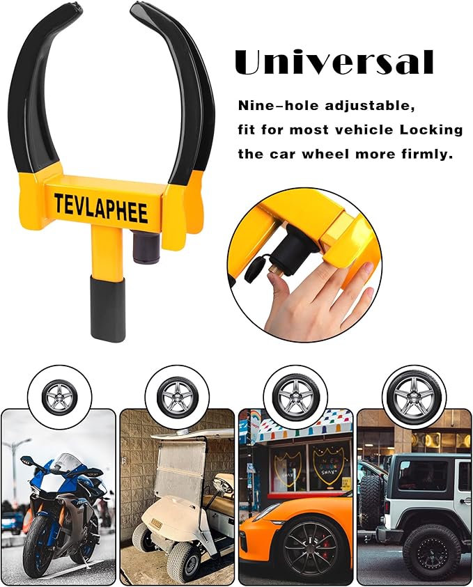 Tevlaphee Universal Wheel Lock Heavy Duty Security Trailer Wheel Lock Anti Theft Wheel Locks for Cars SUV Camper Motorcycle Trailer Great Deterrent Bright Color with 3 Keys (Red-Yellow)