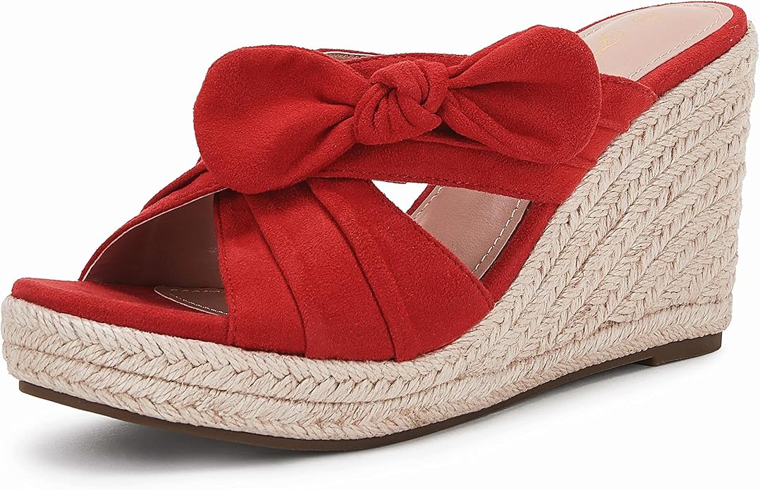 Womens Espadrilles Wedge Sandals Slides Platform Slip on Bow Knot Open Toe Summer Mules Shoes