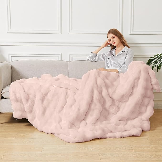 ORINOVA Pink Fluffy Double Sided Blanket for Couch Living Room Faux Fur 50x60 Fuzzy Throw No Shed Blanket for Bed Soft Furry Bed Cozy Comforter Home Decor Gifts 860 GSM