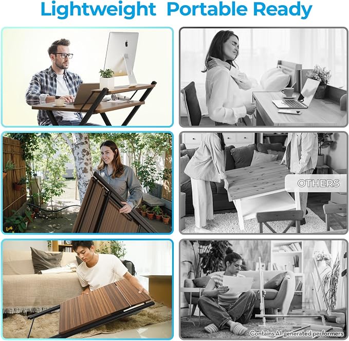 GreenForest Folding Desk No Assembly, Sturdy Computer Desk for Small Spaces | Portable Foldable Table for Laptop, 2-Tier Compact with Shelf, Space Saving for Home Office, Dorm, Apartment, 27"x 22" Walnut
