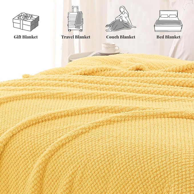 Whale Flotilla Extra Large Soft Fleece Throw Blanket for Couch | 50x70 Inch, Yellow, Suitable for Sofa Chair Bed, Fluffy Fuzzy Jacquard Blankets for All Season, Lightweight and Cozy
