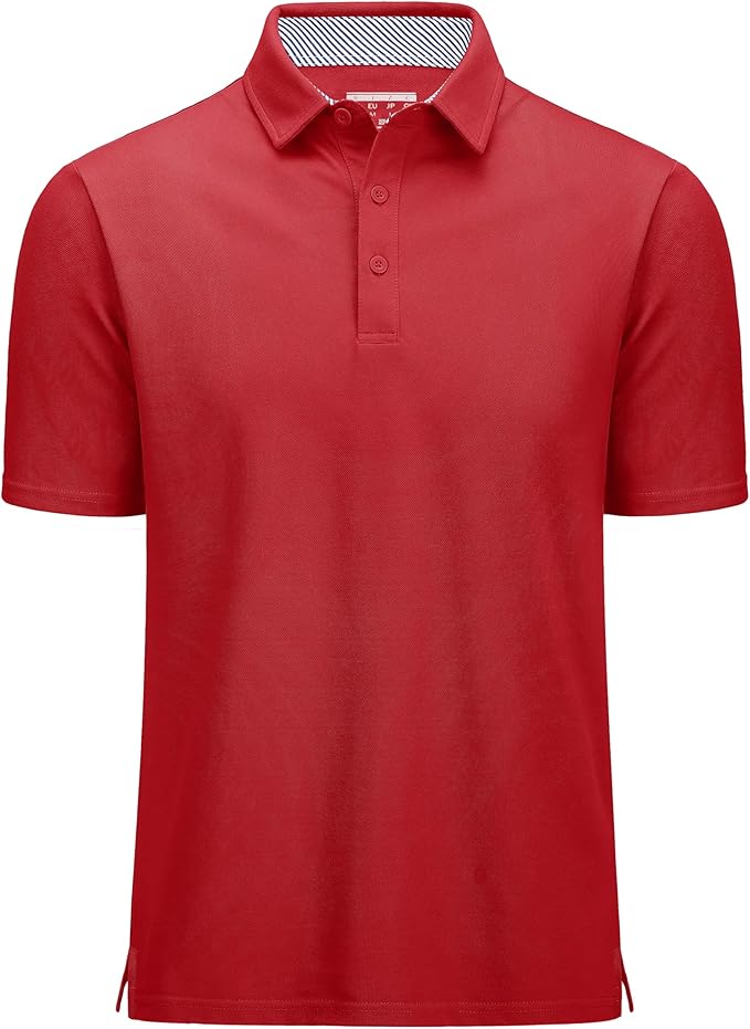 MAGCOMSEN Men's Polo Shirts Short Sleeve Cotton Pique 3 Button Classic Fit Casual T-Shirt Performance Golf Shirts