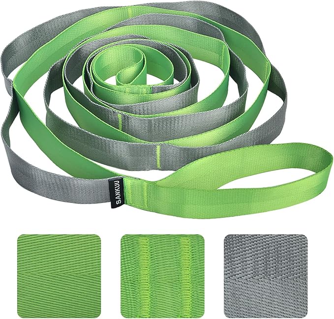 SANKUU Yoga Straps Stretching Strap with 12 Loops Workout Poster, Straps for Stretching Physical Therapy Equipment Long Stretch Out Bands for Exercise, Pilates and Gymnastics for Women Men