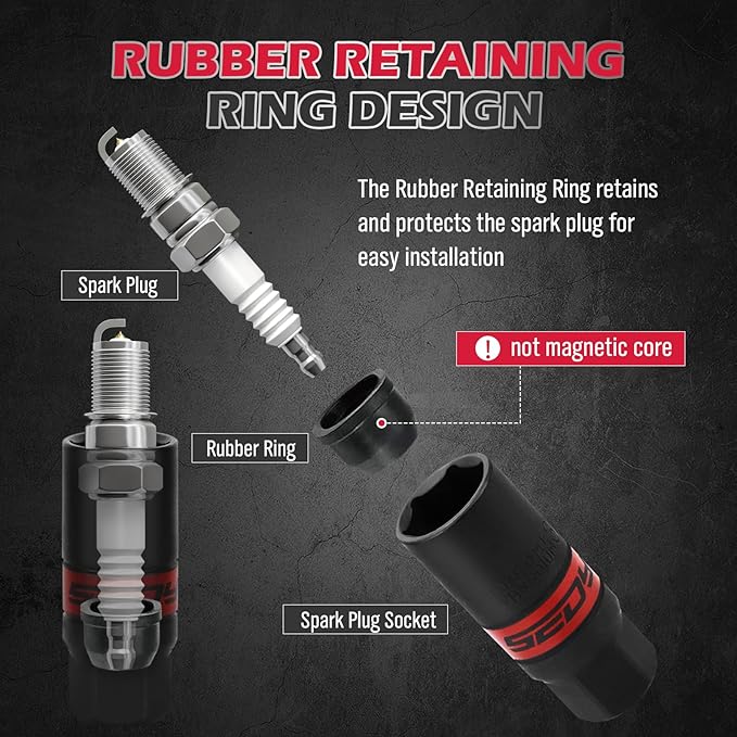 8-Piece 3/8''-Drive Spark Plug Socket Set, Impact Spark Plug Socket Set with Magnetic Rail, SAE & Metric, 5/8-inch, 3/4-inch, 13/16-inch, 14mm, 18mm, Extension Bars, Universal Joint