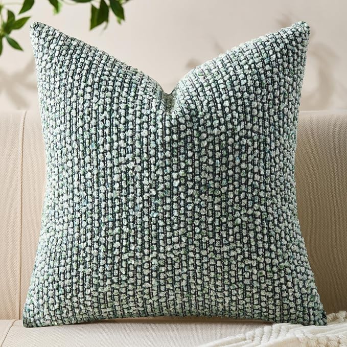 Allorry Soft Wool Decorative Throw Pillow Covers 16x16 Green SY011D16 | Cozy Soft Touch,Neutral Textured Boho Cushion Covers for Modern Farmhouse Sofa Bedroom Living Room Decor