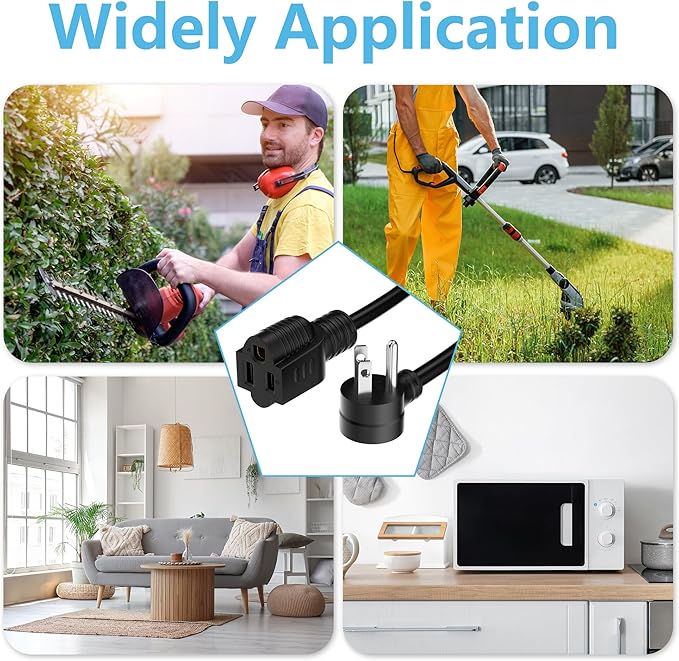 Extension Cord 6 FT, 3 Prong Extension Power Cord, 45 Degree Plug Design, 16/3 Gauge Flexible Cold, 13A 1625W 16AWG, Save Space 3 Prong Electric Cord, ETL, Black Cable with 25 Cable Ties