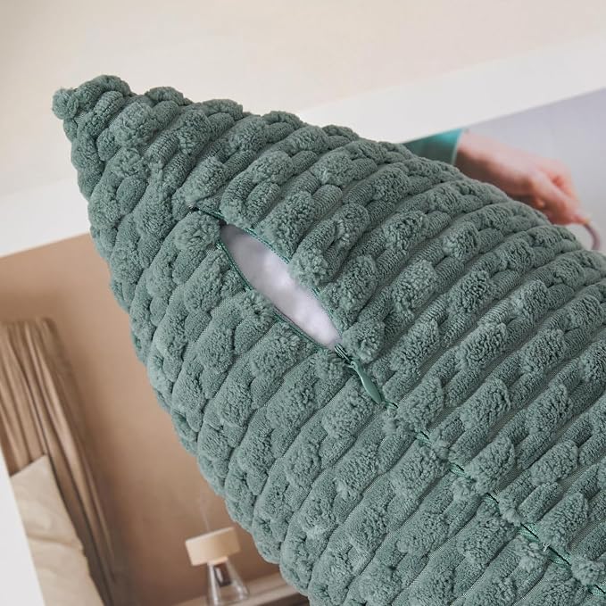 Kevin Textile Soft Corduroy 14"x22" Lumbar Pillow Cover 1 Pack, Teal Green | Boho Stripe Plush Corduroy Decorative Oblong Cushion Cover Modern Farmhouse Home Decor for Sofa Couch Bed Chair