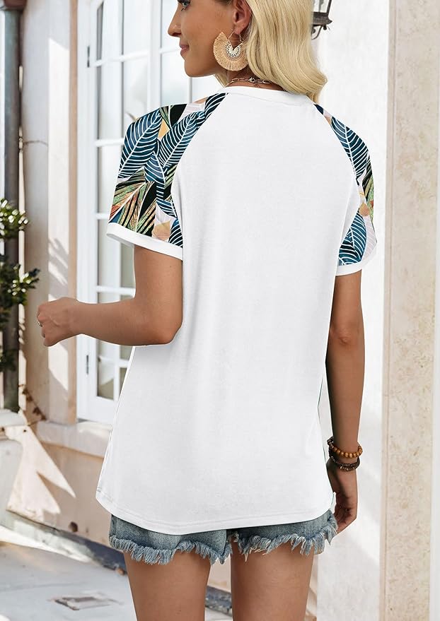 WIHOLL Womens Summer Tops Color Block Short Sleeve Raglan Shirts Spring Fashion Clothes Vacation Outfits