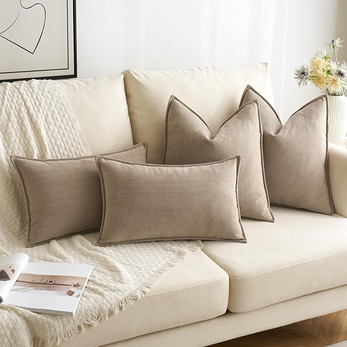 MIULEE Pack of 2 Khaki Euro Shams Chenille Pillow Covers 24x24 Inch | Decorative Soft Couch Throw Pillows,Farmhouse Cushion Covers,Elegant Design for Sofa,Bed,Living Room,Summer Decor