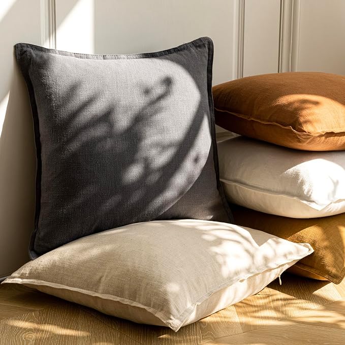 Foindtower Pack of 2, Decorative Linen Solid Throw Pillow Covers Soft Accent Lumbar Cushion Case Boho Farmhouse Pillowcase for Chair Couch Sofa Bedroom Living Room Home Decor 12 x 20 Inch Grey
