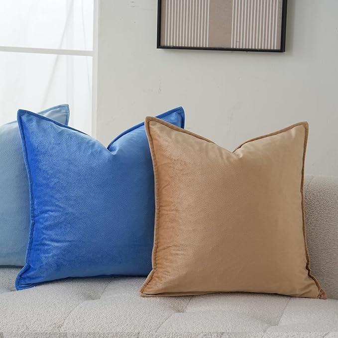 JIAHANNHA Velvet Khaki Throw Pillow Covers 20”x20”Pack of 2 Soft Decorative | Square Cushion Covers for Couch Sofa Bed Livingroom Car Home Decor,50x50Cm