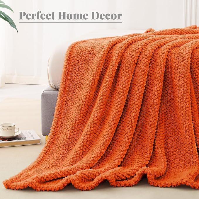 Whale Flotilla Soft Fleece Queen Size Bed Blanket, Burnt Orange | 90x90 Inch, Suitable for Bed, Fluffy Fuzzy Jacquard Blankets for All Season, Lightweight and Cozy