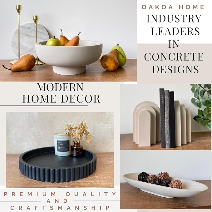 OAKOA Concrete Black Tray for Coffee Table - Round Black Decorative Tray for Table Decor - Bandejas Decorativas para La Sala - Coffee Table Centerpiece
