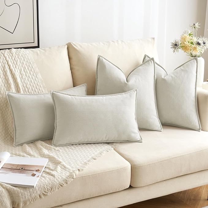 MIULEE Pack of 2 Cream White Euro Shams Chenille Pillow Covers 22x22 Inch | Decorative Soft Couch Throw Pillows,Farmhouse Cushion Covers,Elegant Design for Sofa,Bed,Living Room,Summer Decor