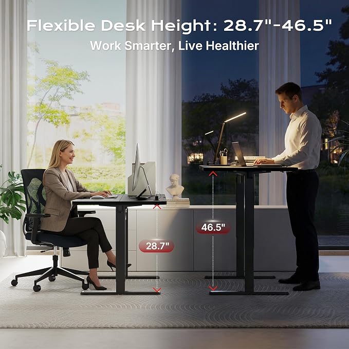 Huuger Electric Standing Desk with Power Outlets and USB-C Port, 39 X 24 Inch Height Adjustable Desk, Sit Stand Desk for Home Office, Computer & Gaming Desk with 4 Presets, Stable Steel Frame, Black