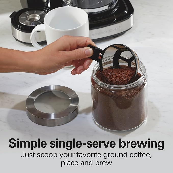 Hamilton Beach 2-Way Brewer Coffee Maker, Single-Serve and 12-Cup Pot, Black/Stainless Steel(49980A), Carafe | 12 Cup Glass Carafe | Black with Stainless Steel Accents | 49980RG