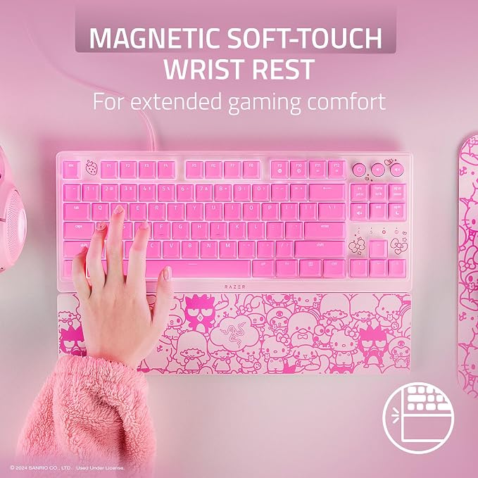 Razer Ornata V3 TKL Gaming Keyboard, Hello Kitty & Friends Edition | Low-Profile Keys, Mecha-Membrane Switches, UV-Coated Keycaps, Backlit Media Keys, 8-Zone RGB Lighting, Magnetic Wrist Wrest