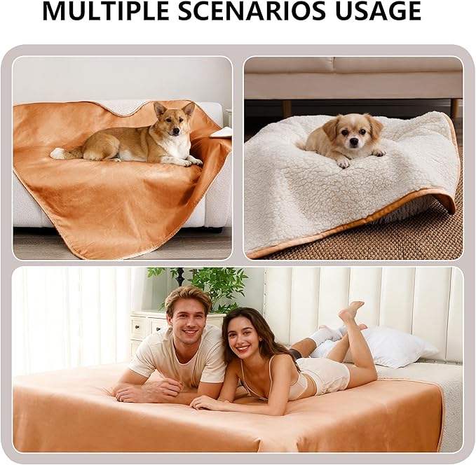 Waterproof Blanket for Couch, Leak Proof Dog Bed Sherpa Throw Blankets Reversible Pet Sofa Furniture Protector Machine Washable-50 x60,Orange