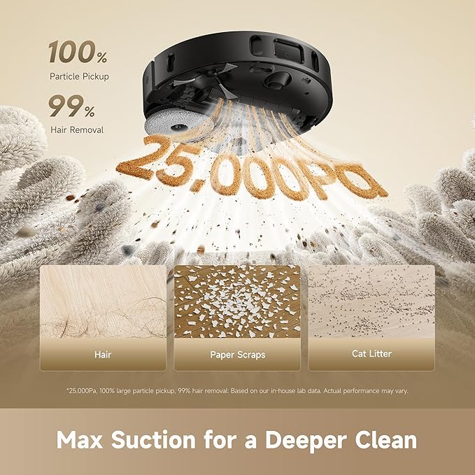 dreame D30 Ultra CE Robot Vacuum and Mop, 25,000Pa Powerful Suction | 0.41in Mop Lifting, Multifunctional Base Station, Auto Dust Emptying & Mop Self-Cleaning, Smart Obstacle Avoidance, Black