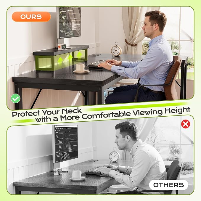 PRAISUN 53" L Shaped Computer Desk, Power Outlets, Monitor Stand, Black | USB-C Ports, Reversible Charging Station, Spacious Desktop & Legroom, 0.94 Inch Thick Desktop, for Gaming, Study & Work