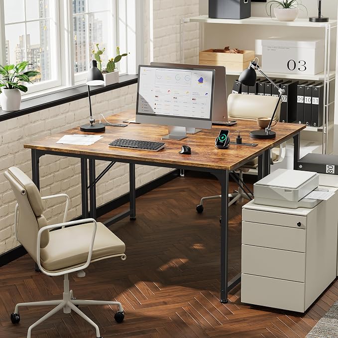 PRAISUN 40 X 20 Inch Computer Desk, Power Outlets, USB-C, Rustic Brown | Office Desk with 4 AC Outlets, USB & USB-C, Sturdy Metal Frame, Spacious Desktop for Work, Writing, Study & Gaming