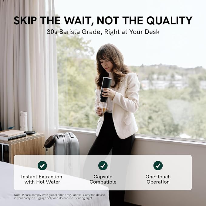 OutIn Nano Portable Electric Espresso Machine, Travel Coffee Maker | Self-Heating USB-C Car Coffee Maker for Ground Coffee & NS Capsules, Ideal for Camping, RV, Hiking and Office, Forest Green