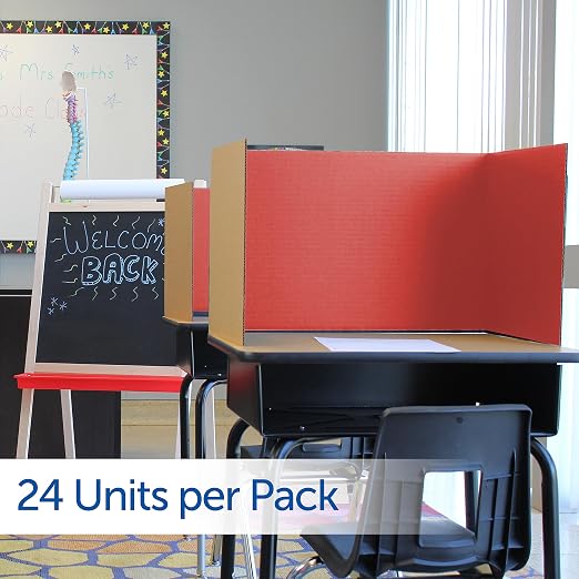 Flipside Products 18”x 48” Red Study Carrel, Privacy Boards, Student Privacy and Focus Booth for The Classroom, Desk Divider Cubby for Tests, Made in USA - 24 Pack