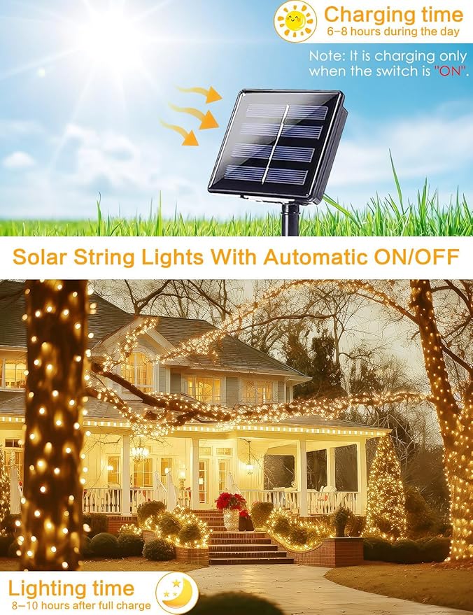 2Pack Solar String Lights Outdoor, 80FT 200LED Solar Fairy Lights, Waterproof Copper Wire & 8 Modes, Solar Twinkle Light for Garden, Tree, Wedding, Christmas Decorations, Patio, Fence (Warm White)