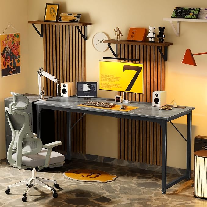 PRAISUN 63 X 24 Inch Computer Desk, Power Outlets, USB-C, Grey | Office Desk with 4 AC Outlets, USB & USB-C, Sturdy Metal Frame, Spacious Desktop for Work, Writing, Study & Gaming