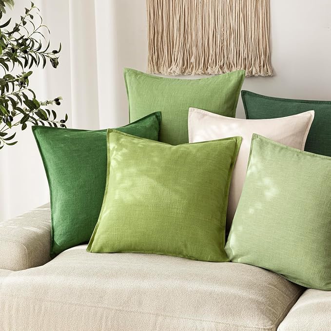 Foindtower Pack of 2, Decorative Linen Solid Throw Pillow Covers Soft Accent Euro Cushion Case Farmhouse Neutral Pillowcase for Chair Couch Sofa Bedroom Living Room Home Decor 24 x 24 Inch Lush Green